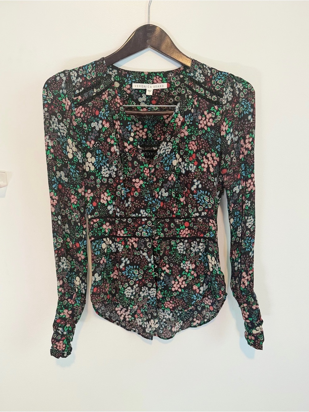 Veronica Beard 100% Silk Floral V-Neck Long Sleeve Blouse